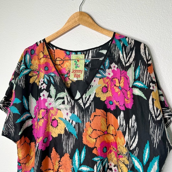 Johnny Was Tops Johnny Was Multicolor Silk Floral Tunic Blouse